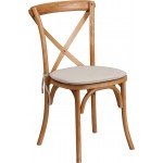 Stackable Oak Wood Cross Back Chair with Cushion