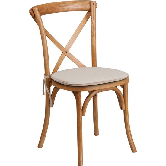 Stackable Oak Wood Cross Back Chair with Cushion