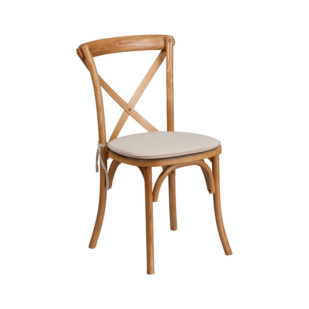 Stackable Oak Wood Cross Back Chair with Cushion