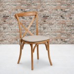 Stackable Oak Wood Cross Back Chair with Cushion