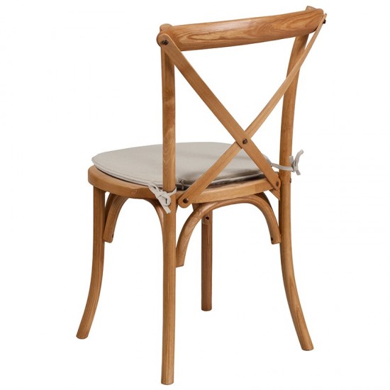 Stackable Oak Wood Cross Back Chair with Cushion