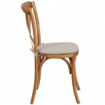 Stackable Oak Wood Cross Back Chair with Cushion