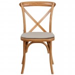 Stackable Oak Wood Cross Back Chair with Cushion