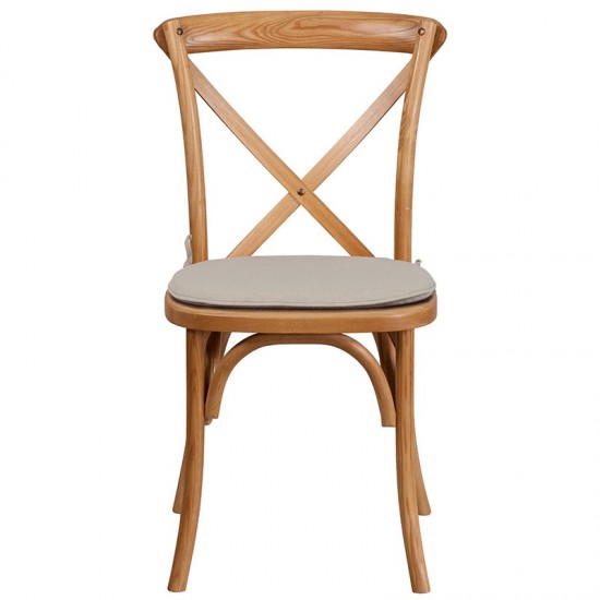 Stackable Oak Wood Cross Back Chair with Cushion