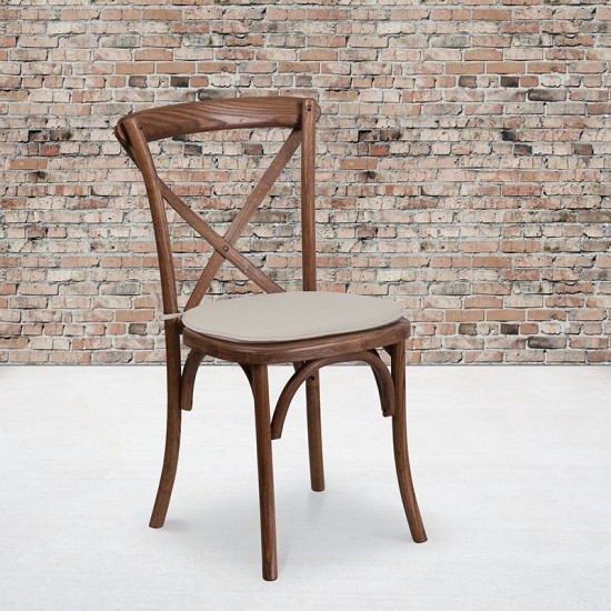 Stackable Pecan Wood Cross Back Chair with Cushion