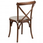Stackable Pecan Wood Cross Back Chair with Cushion