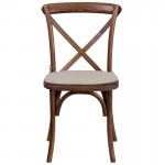 Stackable Pecan Wood Cross Back Chair with Cushion