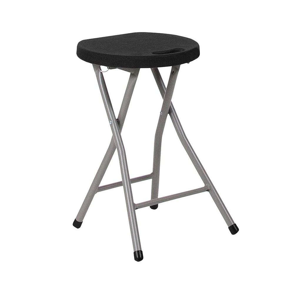 Foldable Stool with Black Plastic Seat and Titanium Gray Frame