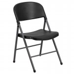 330 lb. Capacity Black Plastic Folding Chair with Charcoal Frame