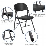 330 lb. Capacity Black Plastic Folding Chair with Charcoal Frame