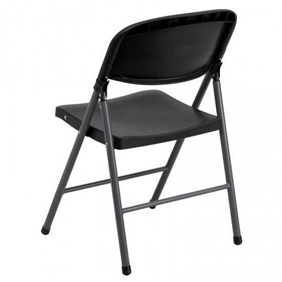 330 lb. Capacity Black Plastic Folding Chair with Charcoal Frame