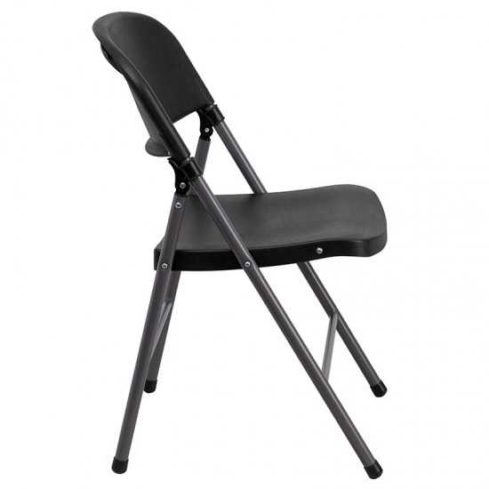 330 lb. Capacity Black Plastic Folding Chair with Charcoal Frame