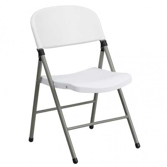 330 lb. Capacity White Plastic Folding Chair with Gray Frame