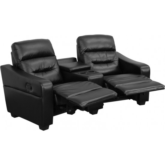 Futura Series 2-Seat Reclining Black LeatherSoft Theater Seating Unit with Cup Holders