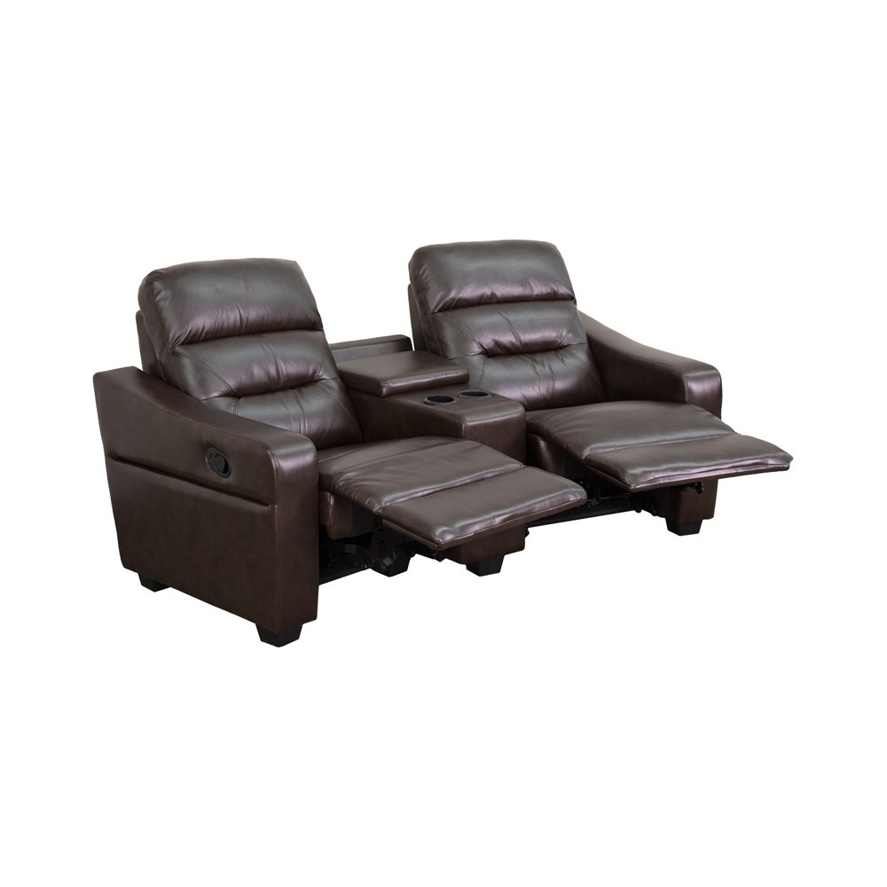 Futura Series 2-Seat Reclining Brown LeatherSoft Theater Seating Unit with Cup Holders