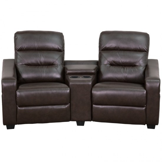 Futura Series 2-Seat Reclining Brown LeatherSoft Theater Seating Unit with Cup Holders