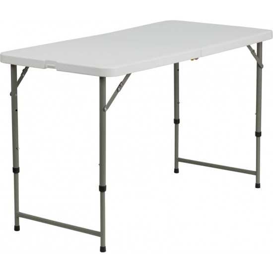 4-Foot Height Adjustable Bi-Fold Granite White Plastic Folding Table