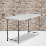 4-Foot Height Adjustable Bi-Fold Granite White Plastic Folding Table