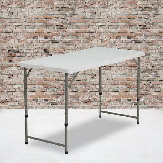 4-Foot Height Adjustable Bi-Fold Granite White Plastic Folding Table