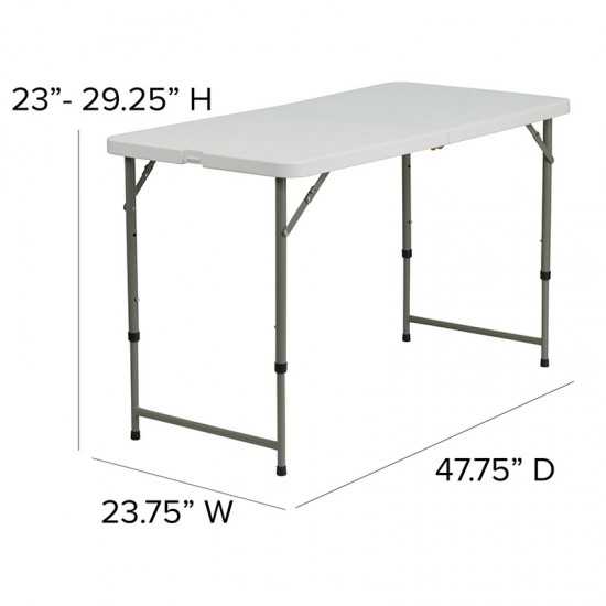 4-Foot Height Adjustable Bi-Fold Granite White Plastic Folding Table