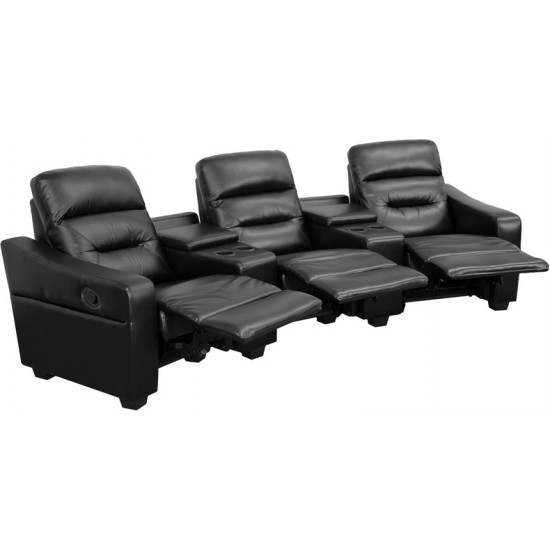 Futura Series 3-Seat Reclining Black LeatherSoft Theater Seating Unit with Cup Holders