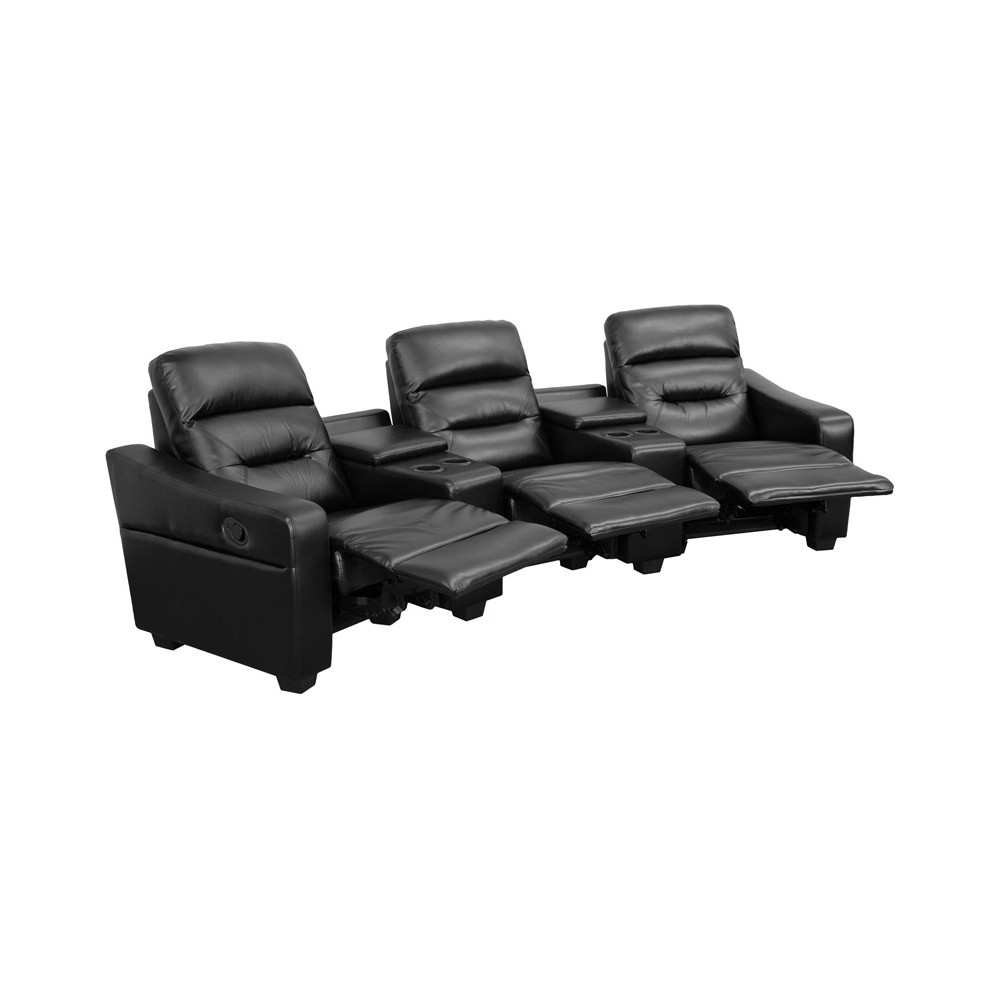Futura Series 3-Seat Reclining Black LeatherSoft Theater Seating Unit with Cup Holders Futura Series 3-Seat Reclining Black LeatherSoft Theater Seating Unit with Cup Holders