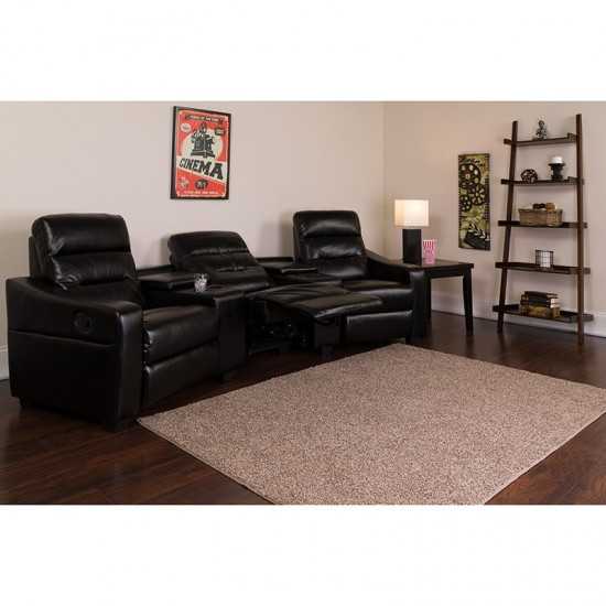 Futura Series 3-Seat Reclining Black LeatherSoft Theater Seating Unit with Cup Holders