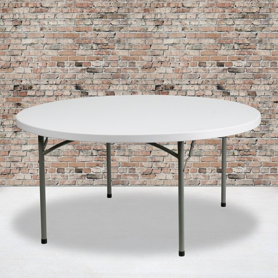 5-Foot Round Granite White Plastic Folding Table