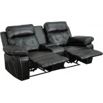 Reel Comfort Series 2-Seat Reclining Black LeatherSoft Theater Seating Unit with Straight Cup Holders