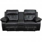 Reel Comfort Series 2-Seat Reclining Black LeatherSoft Theater Seating Unit with Straight Cup Holders