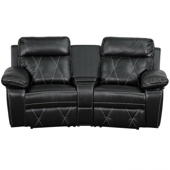 Reel Comfort Series 2-Seat Reclining Black LeatherSoft Theater Seating Unit with Curved Cup Holders