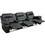 Reel Comfort Series 3-Seat Reclining Black LeatherSoft Theater Seating Unit with Straight Cup Holders