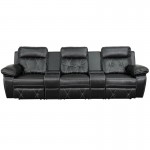 Reel Comfort Series 3-Seat Reclining Black LeatherSoft Theater Seating Unit with Straight Cup Holders