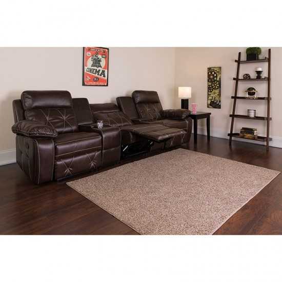 Reel Comfort Series 3-Seat Reclining Brown LeatherSoft Theater Seating Unit with Straight Cup Holders