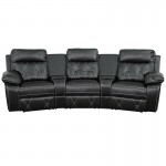 Reel Comfort Series 3-Seat Reclining Black LeatherSoft Theater Seating Unit with Curved Cup Holders