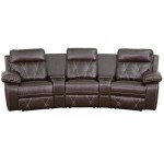 Reel Comfort Series 3-Seat Reclining Brown LeatherSoft Theater Seating Unit with Curved Cup Holders