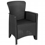 Dark Gray Faux Rattan Plastic Chair Set with Matching Side Table