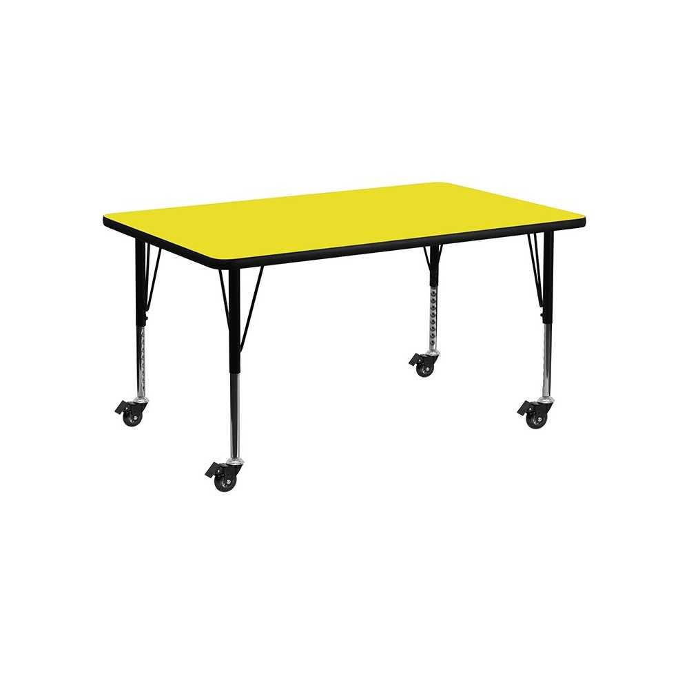Mobile 24''W x 48''L Rectangular Yellow HP Laminate Activity Table - Height Adjustable Short Legs Mobile 24''W x 48''L Rectangular Yellow HP Laminate Activity Table - Height Adjustable Short Legs