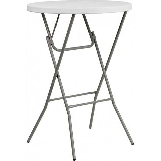 2.6-Foot Round Granite White Plastic Bar Height Folding Table