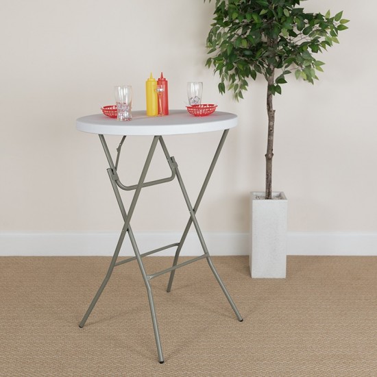 2.6-Foot Round Granite White Plastic Bar Height Folding Table