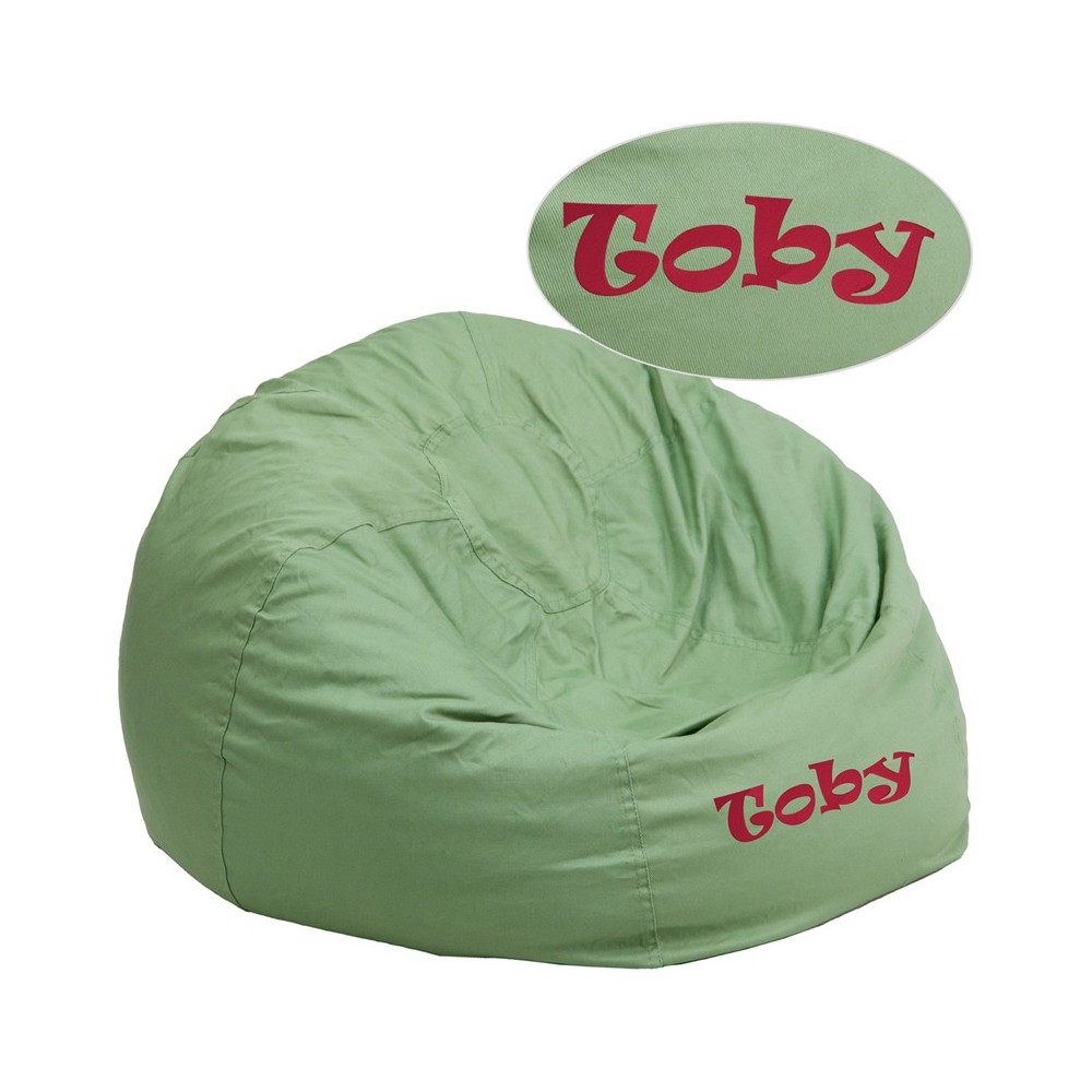 Personalized Oversized Solid Green Bean Bag Chair for Kids and Adults