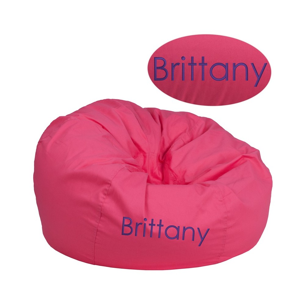 Personalized Oversized Solid Hot Pink Bean Bag Chair for Kids and Adults