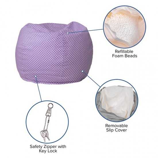 Small Lavender Dot Bean Bag Chair for Kids and Teens