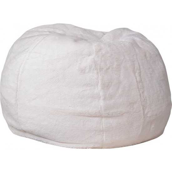 Small White Furry Bean Bag Chair for Kids and Teens