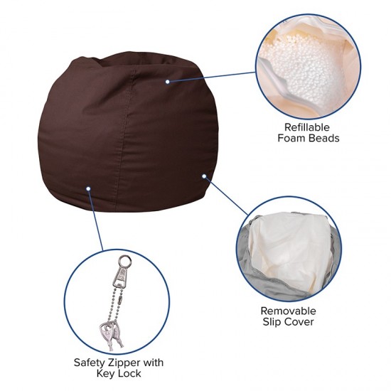 Small Solid Brown Bean Bag Chair for Kids and Teens