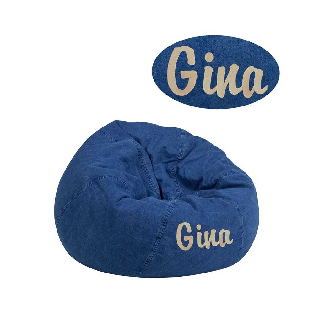 Personalized Small Denim Bean Bag Chair for Kids and Teens