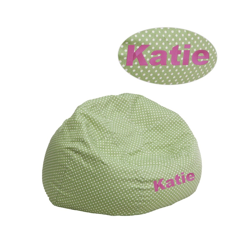 Personalized Small Green Dot Bean Bag Chair for Kids and Teens