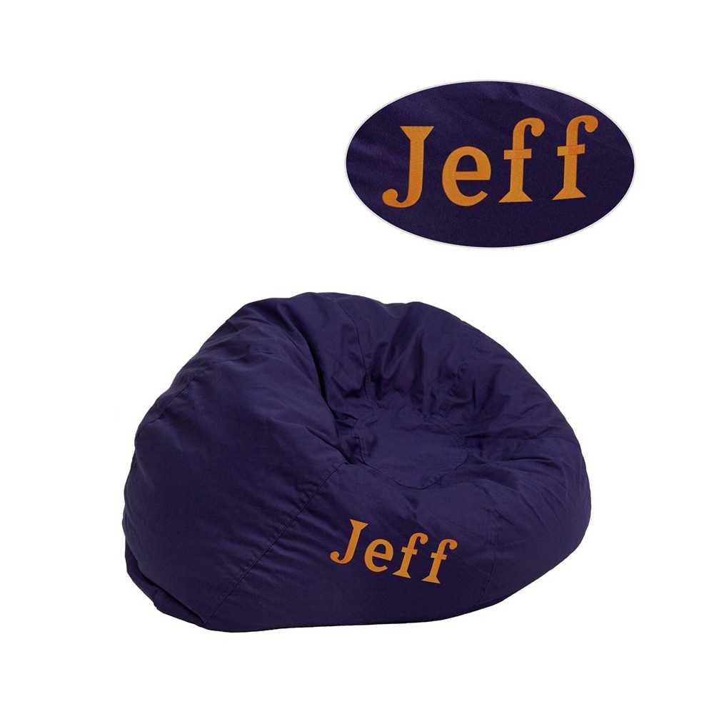 Personalized Small Solid Navy Blue Bean Bag Chair for Kids and Teens