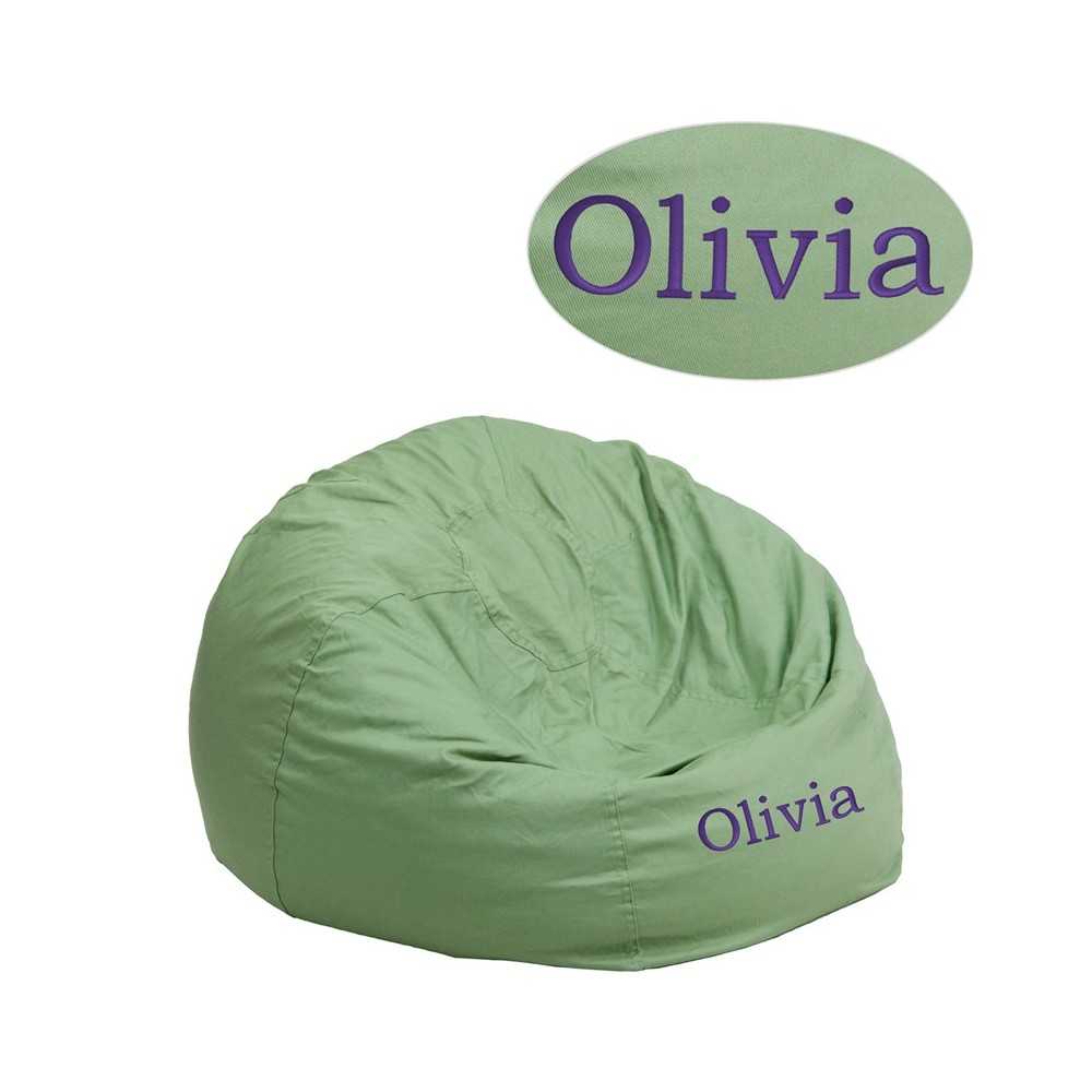 Personalized Small Solid Green Bean Bag Chair for Kids and Teens