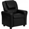 Contemporary Black LeatherSoft Kids Recliner with Cup Holder and Headrest